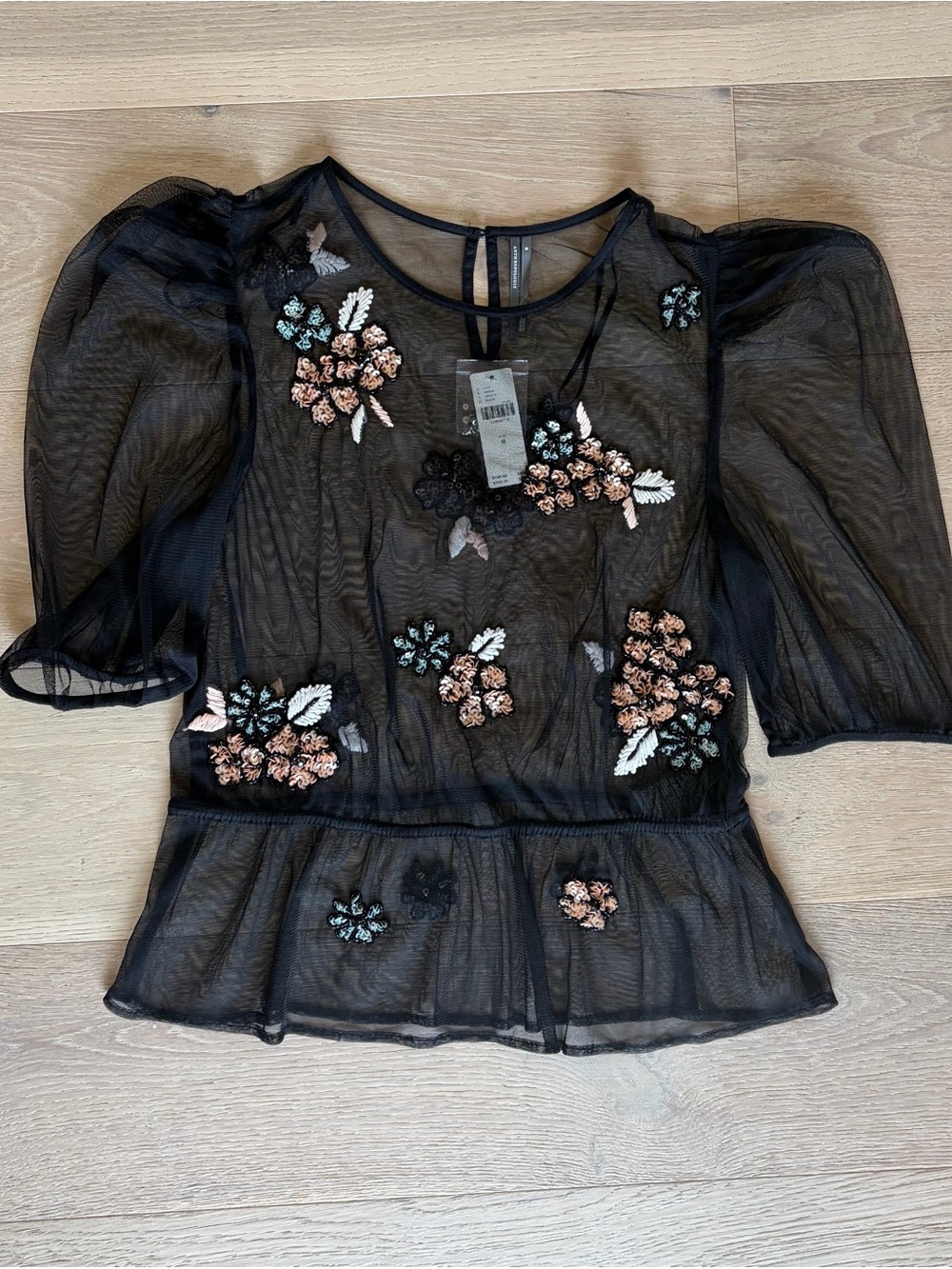 Anthropologie NWT beaded sheer peplum top size M - Picture 5 of 8